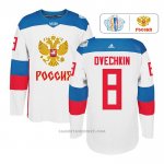 Camiseta Hockey Rusia Alex Ovechkin 8 Premier 2016 World Cup Blanco