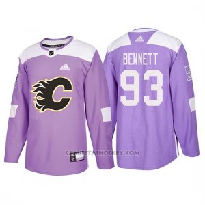 Camiseta Calgary Flames Sam Bennett Hockey Fights Cancer Violeta