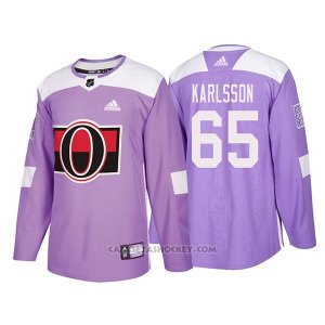 Camiseta Hockey Hombre Autentico Ottawa Senators 65 Erik Karlsson Hockey Fights Cancer 2018 Violeta