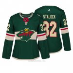 Camiseta Hockey Mujer Minnesota Wild 32 Alex Stalock Verde Autentico Jugador