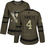 Camiseta Hockey Mujer Penguins 4 Justin Schultz Salute To Service 2018 Verde
