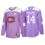 Camiseta Hockey Hombre Autentico Montreal Canadiens 14 Tomas Plekanec Hockey Fights Cancer 2018 Violeta