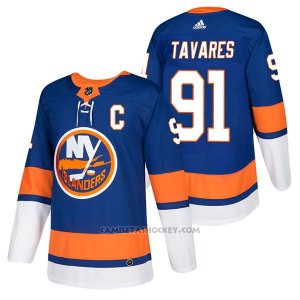 Camiseta Hockey Hombre Autentico New York Islanders 91 John Tavares Home Captain 2018 Azul