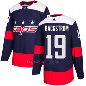 Camiseta Hockey Hombre Washington Capitals 19 Nicklas Backstrom Azul Autentico 2018 Stadium Series Stitched
