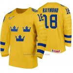 Camiseta Hockey Suecia Lucas Raymond Home 2020 IIHF World Junior Championship Amarillo