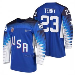 Camiseta USA Team Hockey 2018 Olympic Troy Terry Blue 2018 Olympic