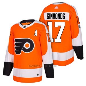 Camiseta Hockey Hombre Autentico Philadelphia Flyers 17 Wayne Simmonds Home 2018 Naranja
