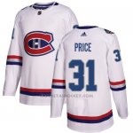 Camiseta Hockey Nino Montreal Canadiens 31 Carey Price Blanco Autentico 2017 100 Classic Stitched