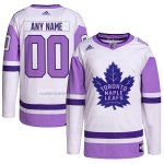 Camiseta Hockey Toronto Maple Leafs Personalizada Fights Cancer Autentico Blanco Violeta