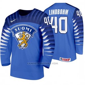 Camiseta Hockey Finlandia Petteri Lindbohm Away 2020 IIHF World Championship Azul