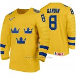 Camiseta Hockey Suecia Rasmus Sandin Home 2020 IIHF World Junior Championship Amarillo