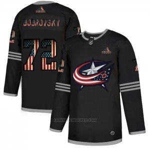 Camiseta Hockey Columbus Blue Jackets Sergei Bobrovsky 2020 USA Flag Negro