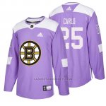 Camiseta Boston Bruins Brandon Carlo Hockey Fights Cancer Violeta