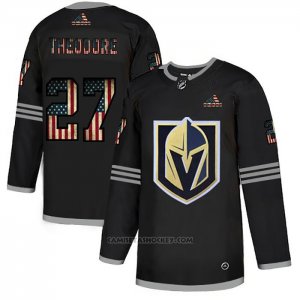 Camiseta Hockey Vegas Golden Knights Shea Theodore 2020 USA Flag Negro