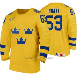 Camiseta Hockey Suecia Jesper Bratt Home 2020 IIHF World Amarillo