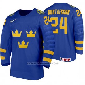 Camiseta Hockey Suecia Hugo Gustafsson Away 2020 IIHF World Junior Championship Azul
