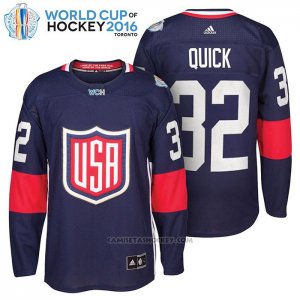Camiseta Hockey USA Jonathan Quick 32 Premier 2016 World Cup Azul