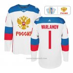 Camiseta Hockey Rusia Semyon Varlamov Premier 2016 World Cup Blanco
