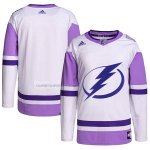 Camiseta Hockey Tampa Bay Lightning Fights Cancer Autentico Blank Practice Blanco Violeta