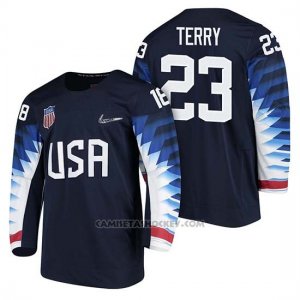 Camiseta USA Team Hockey 2018 Olympic Troy Terry 2018 Olympic Azul