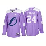 Camiseta Hockey Hombre Autentico Tampa Bay Lightning 24 Ryan Callahan Hockey Fights Cancer 2018 Violeta