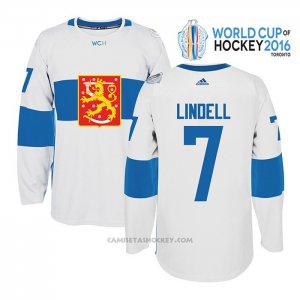 Camiseta Hockey Finlandia Esa Lindell 7 Premier 2016 World Cup Blanco