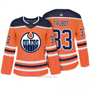 Camiseta Hockey Mujer Edmonton Oilers 33 Cam Talbot Naranja Autentico Jugador
