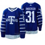 Camiseta Toronto Maple Leafs 31 Frederik Andersen 1918 Arenas Throwback Azul
