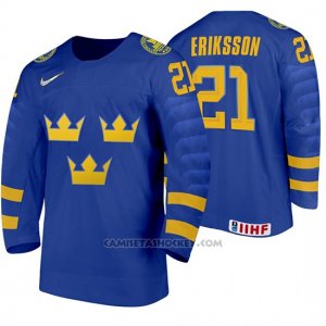 Camiseta Hockey Suecia Loui Eriksson Away 2020 IIHF World Junior Championships Azul