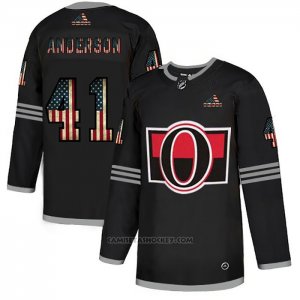 Camiseta Hockey Ottawa Senators Craig Anderson 2020 USA Flag Negro