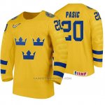 Camiseta Hockey Suecia Nikola Pasic Home 2020 IIHF World Junior Championship Amarillo