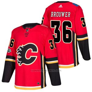 Camiseta Hockey Hombre Autentico Calgary Flames 36 Troy Brouwer Home 2018 Rojo