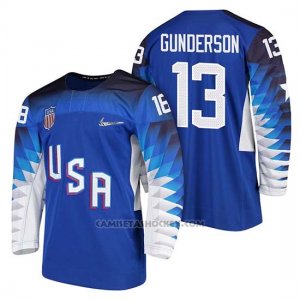 Camiseta USA Team Hockey 2018 Olympic Ryan Gunderson Blue 2018 Olympic