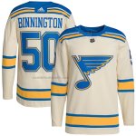 Camiseta Hockey St. Louis Blues Jordan Binnington 2022 Winter Classic Autentico Crema
