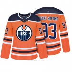 Camiseta Hockey Mujer Edmonton Oilers 93 Ryan Nugent Hopkins Naranja Autentico Jugador