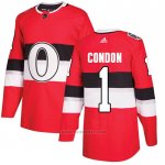 Camiseta Hockey Ottawa Senators 1 Mike Condon Autentico 2017 100 Classic Rojo