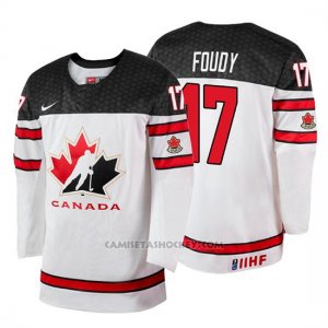 Camiseta Canada Team Liam Foudy 2018 Iihf World Championship Jugador Blanco