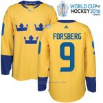 Camiseta Hockey Suecia Filip Forsberg 9 Premier 2016 World Cup Amarillo