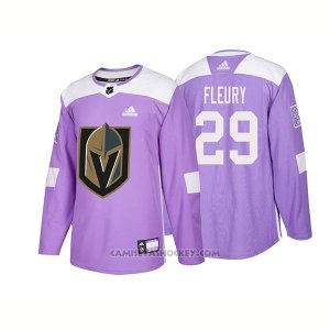 Camiseta Hockey Hombre Autentico Vegas Golden Knights 29 Marc Andre Fleury Hockey Fights Cancer 2018 Violeta