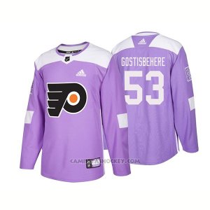 Camiseta Hockey Hombre Autentico Philadelphia Flyers 53 Shayne Gostisbehere Hockey Fights Cancer 2018 Violeta