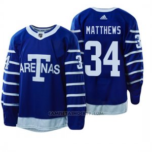 Camiseta Toronto Maple Leafs 34 Auston Matthews 1918 Arenas Throwback Azul