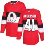 Camiseta Hockey Ottawa Senators 41 Craig Anderson Autentico 2017 100 Classic Rojo