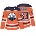 Camiseta Hockey Mujer Edmonton Oilers 83 Matt Benning Naranja Autentico Jugador