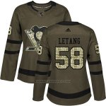 Camiseta Hockey Mujer Penguins 58 Kris Letang Salute To Service 2018 Verde
