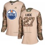 Camiseta Hockey Mujer Edmonton Oilers 27 Milan Lucic Camo Autentico 2017 Veterans Day Stitched