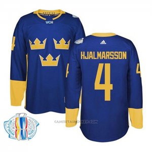 Camiseta Hockey Suecia Niklas Hjalmarsson 4 Blue 2016 World Cup Premier