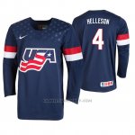 Camiseta Hockey USA Drew Helleson 2019 IIHF World U18 Championship Azul