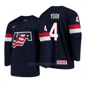 Camiseta USA Team Cam York 2018 Iihf World Championship Jugador Azul