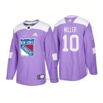 Camiseta Hockey Hombre Autentico New York Rangers 10 J.t. Miller Hockey Fights Cancer 2018 Violeta