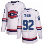 Camiseta Hockey Nino Montreal Canadiens 92 Jonathan Drouin Blanco Autentico 2017 100 Classic Stitched